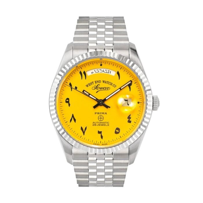 West End Men's Silver Tone Case Yellow Arabic Dial Automatic Watch - Image 1
