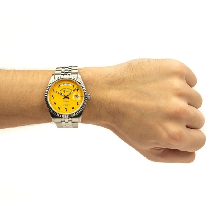 West End Men's Silver Tone Case Yellow Arabic Dial Automatic Watch - Image 4